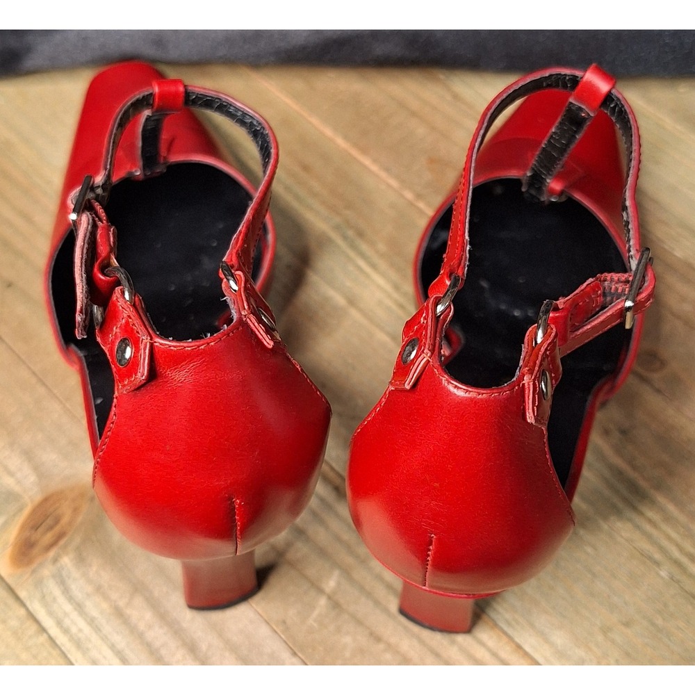 Worthington Shelby Red Leather T-Strap Square Toe Heels Pumps 6.5M 023-5177 - Picture 7 of 14